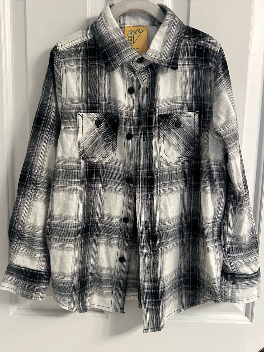 Boys Black & White Plaid Button-Down Shirt - Casual Layering Top